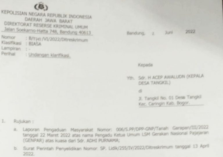 Kades Tangkil Mangkir, Polda Jabar Lakukan Pemanggilan Kedua