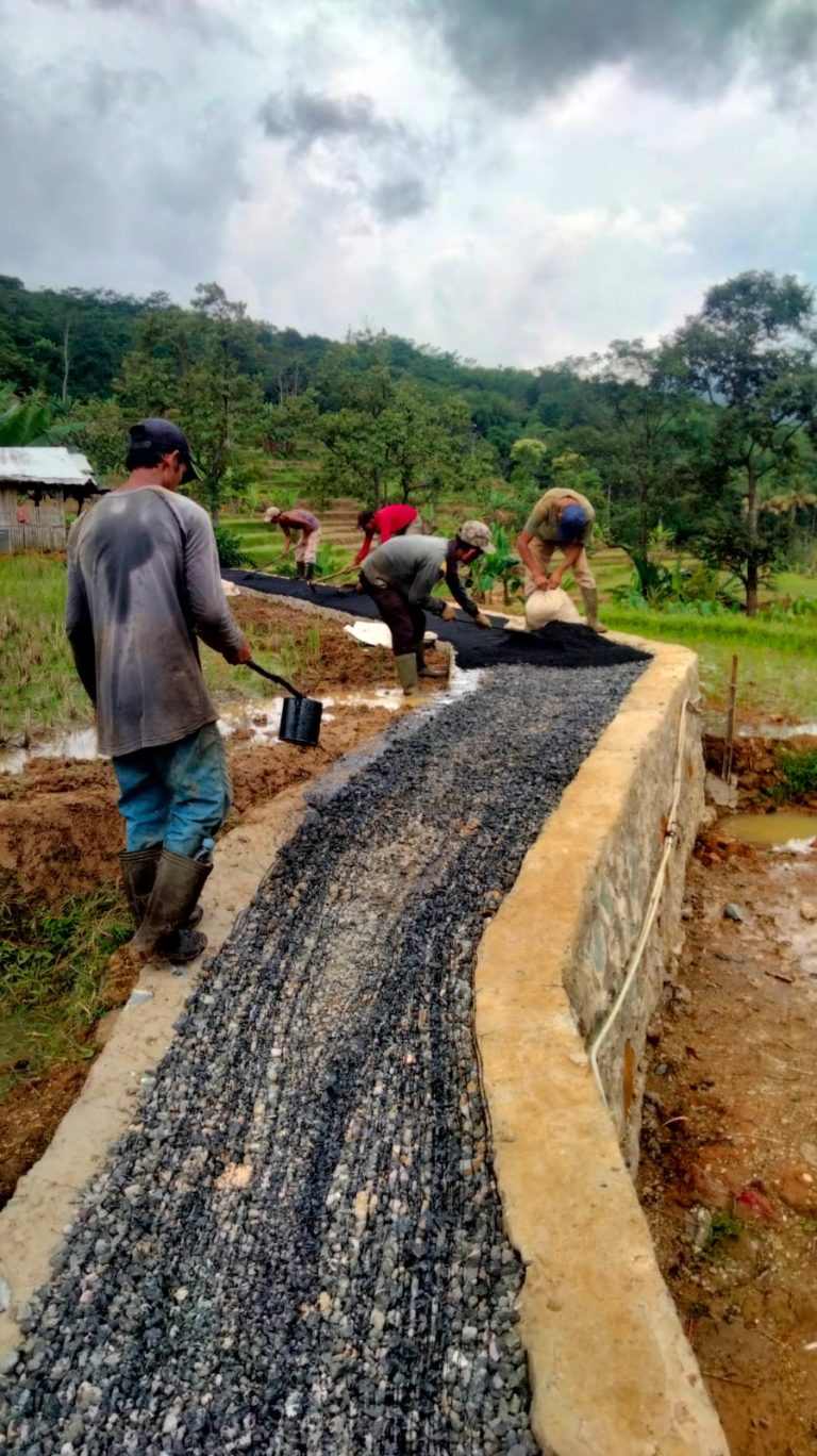 Tumbuhkan Perekonomian Warga, Pemdes Pangkaljaya Hotmix Jalan