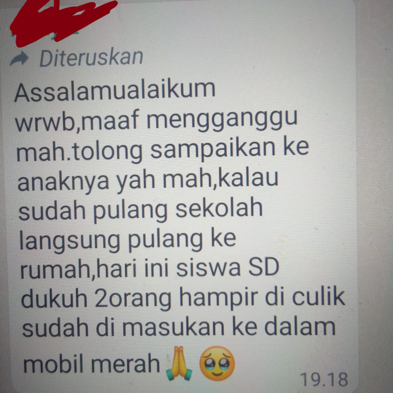 Riuh, Isu Percobaan Penculikan Anak Gegerkan Grup WhatsApp