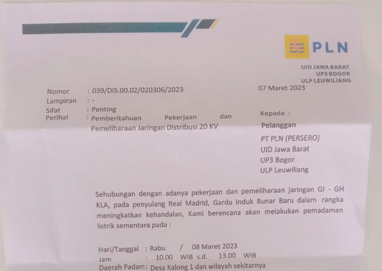 PLN Lakukan Pemadaman di Wilayah Kalong Satu